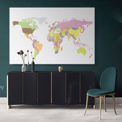 Large Bright Colorful World Map Playroom Wall Map Canvas Wall Art Canvas For Decor Home