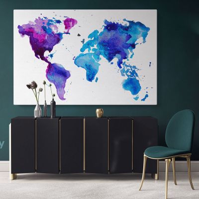 Bright Water Color World Map Canvas Print Large Colorful World Map Playroom Wall Map For Wall Art Decor
