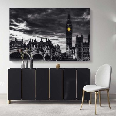 Stunning Black and White Big Ben of London Artwork Canvas Buildings and Cites Print Poster Living Room Decor Bedroom Wall Hanging Mural Gift