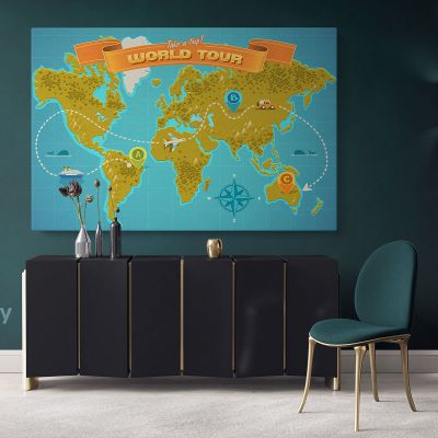 Take A Trip Kids World Tour Map Nursery Map Canvas Colorful Map Decor For Large World Map