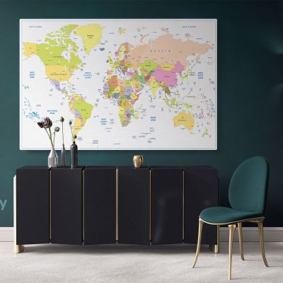 Colored political World Map isolated With White Background World Map Wall Art World Map Canvas Large Map Canvas With Frame For Home Decor