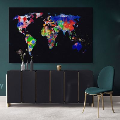Geometric Design World Map World Map Wall Art World Map Canvas Large World Map Canvas With Frame Living Room For Home Decor