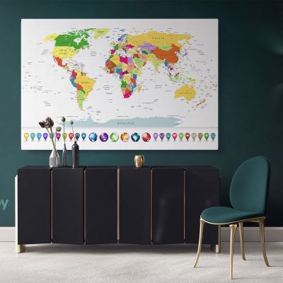 Highly Detailed Political World Map With Globes And Navigation Icons Wall Art World Map Canvas Large Canvas World Atlas For Wall Artwork