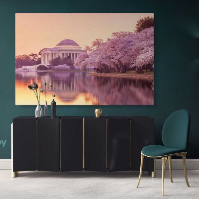 Colourful White House Spring Time View Canvas with Frame Wall Artwork Print Poster Decor Landscape Home Decor Living Room Bedroom Mural Gift