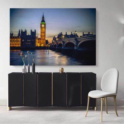 Beautiful London City Landscape Big Ben Clock Tower Canvas with Frame Wall Artwork Print Poster Home Decor Living Room Bedroom Mural Gift