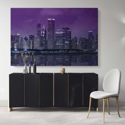 Night View New York City Skyline Night Blue Canvas with Frame Wall Art Hangings Print Poster Home Decoration Living Room Bedroom Mural Gift