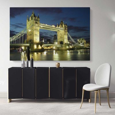 Beautiful City London Bridge Bright Night View Landscape Canvas with Frame Wall Art Print Poster Home Decor Living Room Bedroom Mural Gift