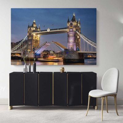 Colourful City London Bridge Bright Night View Landscape Canvas with Frame Wall Art Print Poster Home Decor Living Room Bedroom Mural Gift