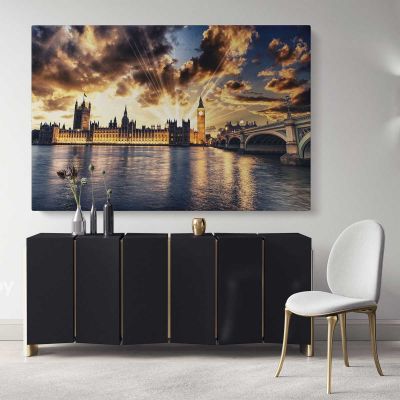 London Westminster Bridge Big Ben City Of London Skyline Landscape Canvas with Frame Wall Artwork Print Home Decor Living Bedroom Mural Gift