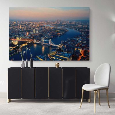London City Skyline at Dawn Landscape Tower Bridge Big Ben Westminster Canvas with Frame Wall Art Print Home Decor Living Bedroom Mural Gift
