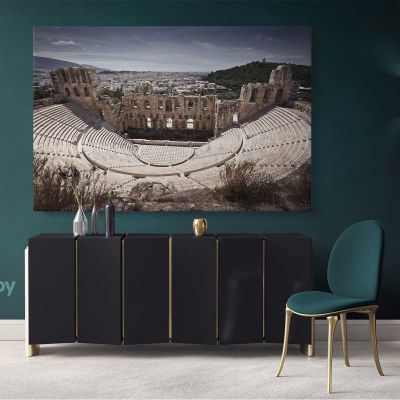 Odeon of Herodes Atticus at the Acropolis Athens Greece Landscape Canvas with Frame Wall Artwork Print Home Decor Living Bedroom Mural Gift