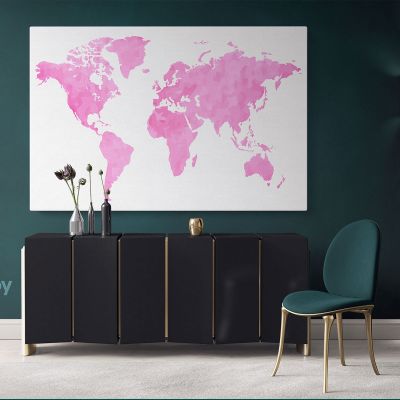 Modern Pinkish Water Color World Map Canvas Print Large Colorful Playroom Wall Map Wall Art Decor for Home