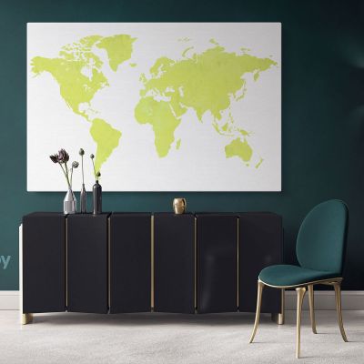 Modern Green Water Color World Map Canvas Print Large Colorful Playroom Wall Map Wall Art Decor For Home