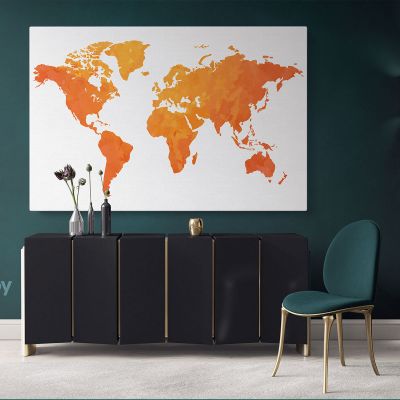 Modern Bright Orange Water Colorfull World Map Canvas Print Large Colorful Kids Playroom Wall Art Decor For Home