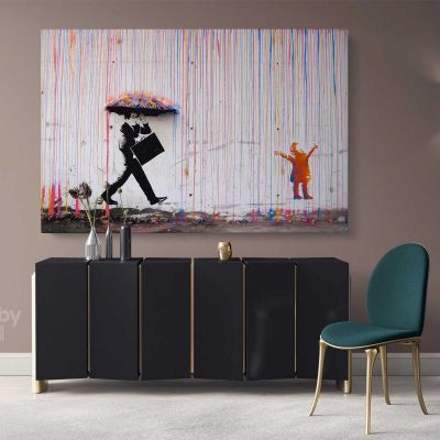 Raining Banksy Street Arts Urban Modern Art Print Canvas with Frame / Roll Modern Print Poster Abstract Mural Gift Wall Hangings