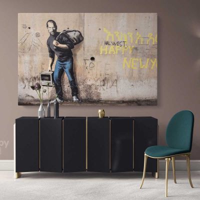 Happy New Year Modern Art Banksy Graffiti Street Arts Urban Print Canvas with Frame / Roll Modern Poster Abstract Mural Gift Wall Hangings