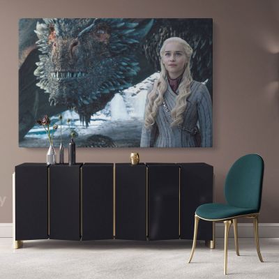 Daenerys Drogon Game of Thrones Movie Art Canvas with Frame / Rolled Gaming Zone Home Decor Wall Art Mural Hangings Gift Gamer Print Poster