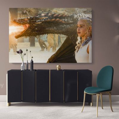 Emilia Clarke Game of Thrones Dragon Movie Art Canvas with Frame / Rolled Gaming Zone Home Decor Wall Art Mural Hangings Gift Print Poster