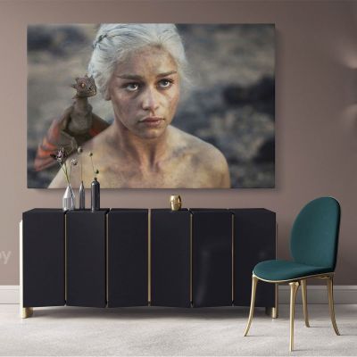 Game of Thrones Emilia Clarke Dragon Movie Art Canvas with Frame / Rolled Gaming Zone Home Decor Wall Art Mural Hangings Gift Print Poster