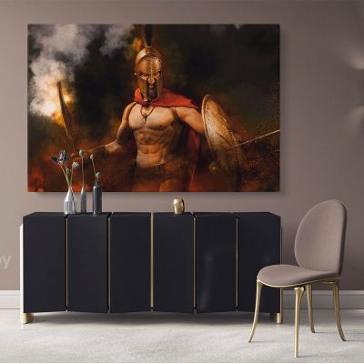 Spartan Movie Art Canvas with Frame, Rolled Canvas Wall Mural Hangings Gifts Home Decoration Movie Wall Artwork Canvas Spartan Warrior Battle