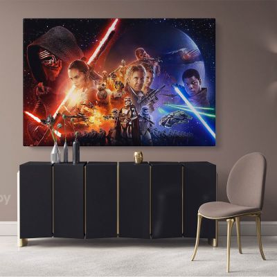 The Last Jedi Star Wars Collage Canvas Wall Art Print Poster Canvas with Frame Artwork Picture Home Decoration Wall Hangings Mural Gifts