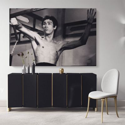 Bruce Lee Canvas Poster Martial Art Dragons Canvas with Frame Home Decoration Wall Mural Hangings Gift Wall Artworks Black and White Canvas