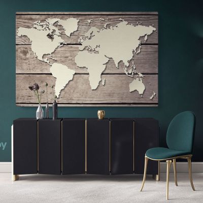 Vintage Wall Map Canvas With Frame Large Wood Background Nursery Wall Art Gift Office Living Room Wall Home Decor For Wall Hangings