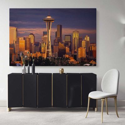 Seattle Skyline Print Photo Poster Banner Canvas with Frame or Rolled Canvas Home Decoration Living Room Bedroom Wall Hangings Mural Gifts