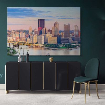 Pittsburgh Wall Art Canvas Pittsburgh City at Dusk Sunset Print Poster Home Decoration Living Room Wall Mural Hangings Gift Artwork Canvas