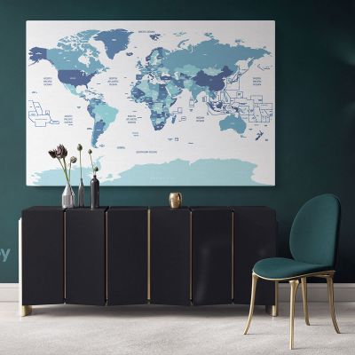 Detailed Official World Map Atlas Geography Political Canvas Print In Different Sizes Bedroom Living Room Artwork For Home Decor