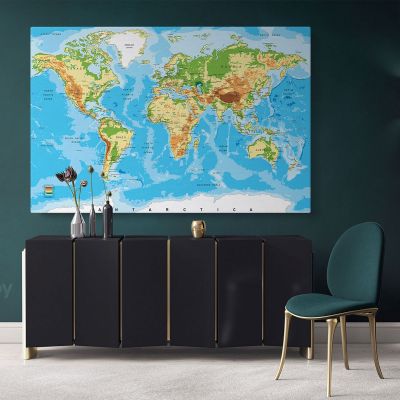 Blue Ocean Giant World Map Atlas Geography Political Canvas Print In Different Sizes Bedroom Living Room For Canvas Home Gift Map Mural Map