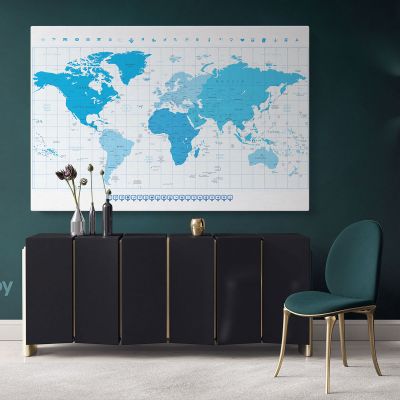 World Map With Different Colored Continents In Colors Of Blue Highly Detailed Political World Map And Navigation Icons Atlas For Artwork Print