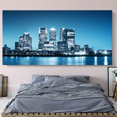 Docklands Canary Wharf Skyline Wallpaper Wall Art Panoramic Canvas With Frame / Roll Wall Hangings Living Room Bedroom Mural Gift