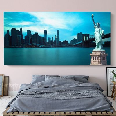 New York City Brooklyn Bridge Park Wall Art Panoramic Canvas With Frame / Roll Wall Hangings Mural Living Room Bedroom Mural Gift