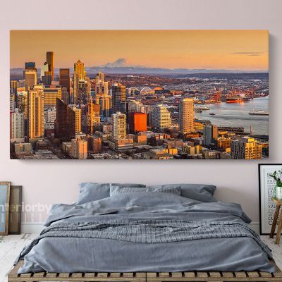 Panoramic Canvas Seattle Skyline Photo Print Poster Banner Canvas
