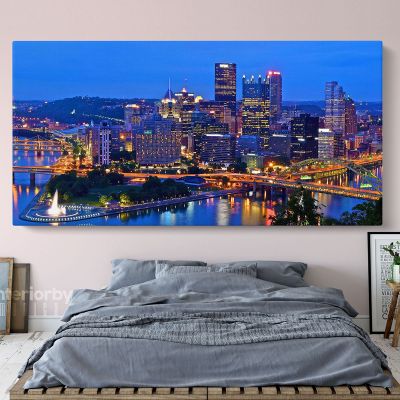Panoramic Canvas Pittsburgh City Night View Canvas Pittsburgh Wall Art