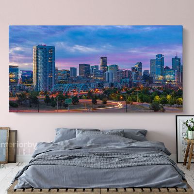 Denver City Skyline Sunrise Canvas with Frame Rolled Canvas Wall Murals