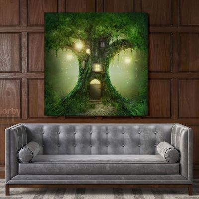 Enchanted Dark Forest Tree of Life Fantasy Wall Art Canvas with Frame