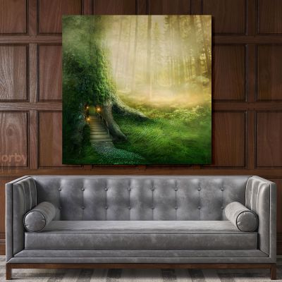 Fantasy Tree House Sunlight Wall Art Canvas with Frame