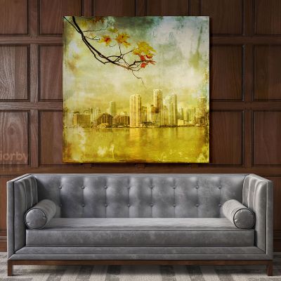 New York Los Angeles Miami Grunge City Maple Leaf Canvas