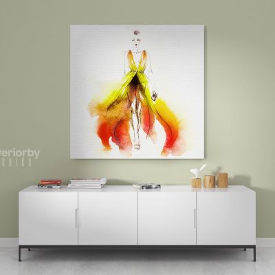 Watercolor Painting Women Colorful Square Canvas with Frame/Roll Modern Print Poster Living Room Bedroom Mural Gift Wall Hangings