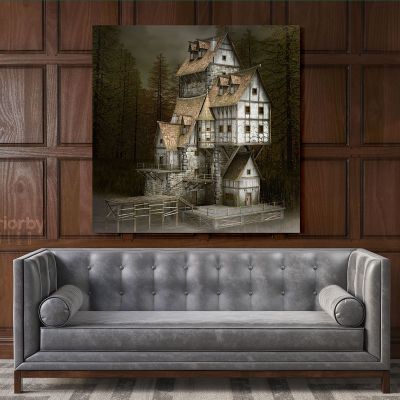3D Fantasy Fairytale House Canvas with Frame Fantasy Wall Art Picture Poster Print ation Living Dining Room Wall Art Mural Gift