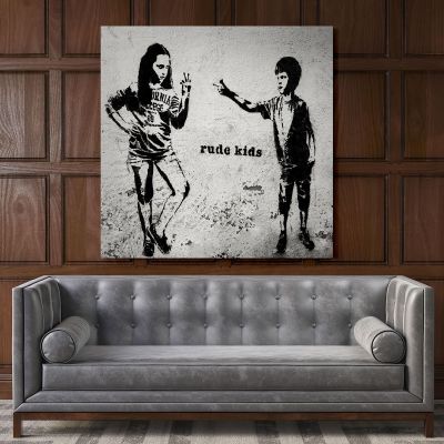 Banksy Style Rude Kids Canvas with Frame
