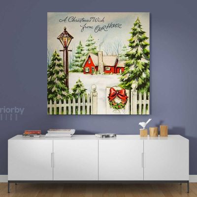 Merry Christmas Greeting Gift Print Painting on Framed Canvas