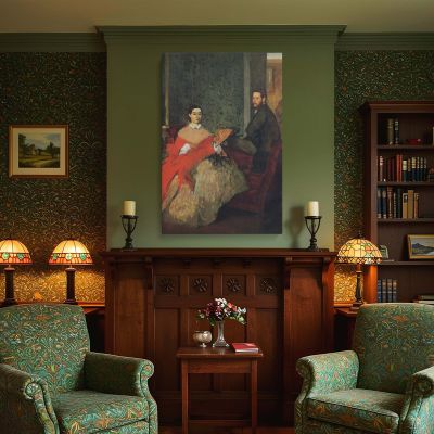 Edmondo and Therese Morbilli by Edgar Degas - Deep Red Sofa and Formal Poses 