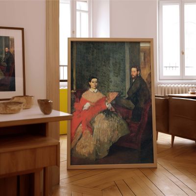 Edmondo and Therese Morbilli by Edgar Degas - Deep Red Sofa and Formal Poses 