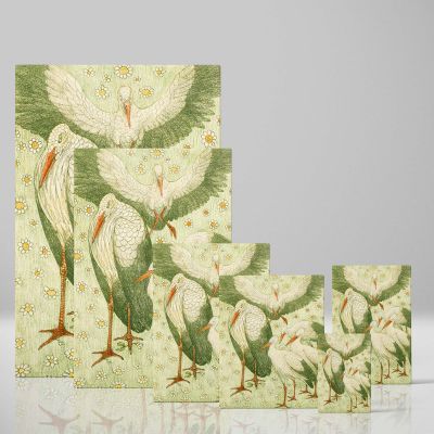 Five Storks in a Meadow - Charming Dutch Bird Scene By Theo van Hoytema 