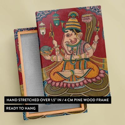 Ganesha on Lotus Throne - Vibrant Hindu Folk Art Scene