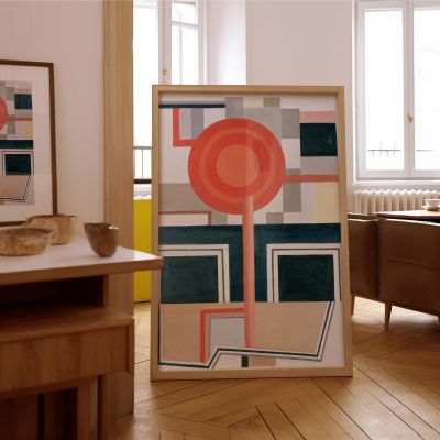 Geometric Blocks - Fernand Leger Abstract Composition in Red, Grey, and Beige 