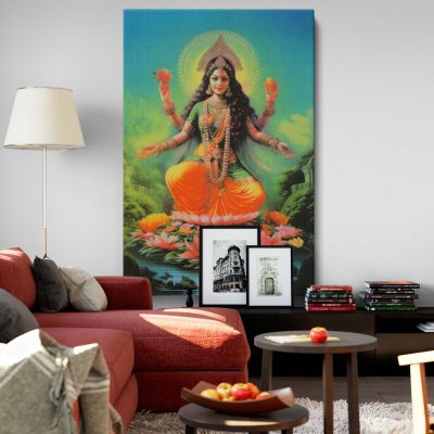 Goddess Lakshmi - Vibrant Lotus Throne and Divine Halo